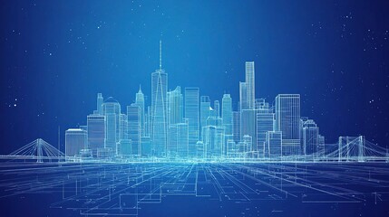 Poster - Abstract Vector Illustration of City Blueprint Design Under Night Sky