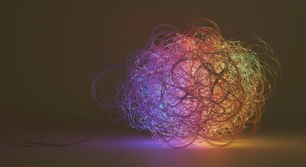Poster - Abstract Glowing Fiber Optic Network Tangled Threads Illuminated Wires Digital Art Technology