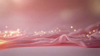 Poster - Soft pink fabric draped elegantly on a table with sparkling lights in a warm atmosphere at an evening event
