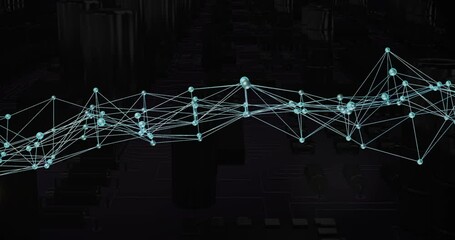 Poster - Glowing nodes and connections creating animation over dark industrial background