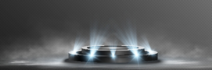 Aufkleber - Illuminated podium with spotlights and smoke dark background for award, event, or presentation.
