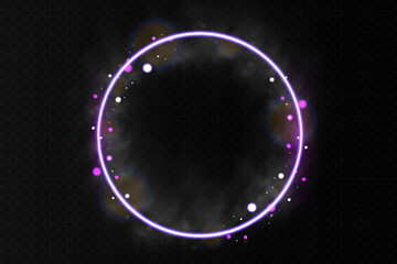 Aufkleber - Purple neon glowing frame with sparkles and lens flares on transparent background. Futuristic modern design, high-tech, cyber, digital aesthetic.
