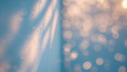 Poster - Calm waters reflecting sunlight with soft bokeh effect at a serene lakeside during early morning hours