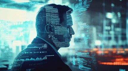 Poster - Financial Expert Analyzing Data with Double Exposure Effect