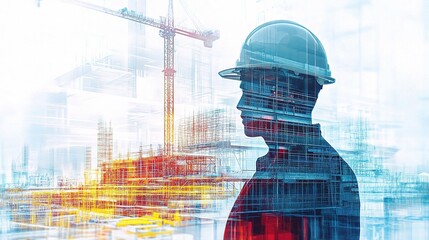 Poster - Double Exposure Illustration of Digital Building Construction