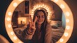 © vlntn - Young woman posing with playful peace sign