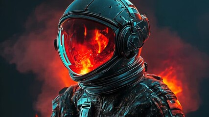 Poster - Astronaut Encounters Fiery Cosmic Environment Generative AI