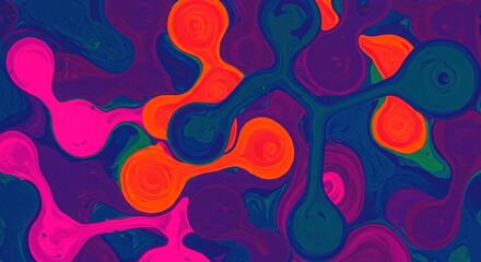 Poster - Abstract Swirling Fluid Paint Texture Vibrant Purple Orange and Pink Hues