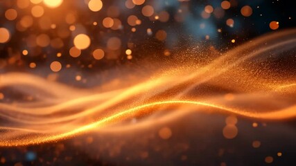 Wall Mural - Abstract Golden Energy Wave Illustration With Bokeh Lights on Dark Background
