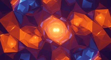 Aufkleber - Abstract Geometric Tunnel Background with Orange and Purple Low Poly 3D Render