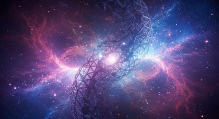 Poster - Abstract Cosmic Structure Geometric Nebula and Starfield