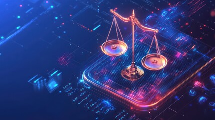 Digital scales of justice on a smartphone interface