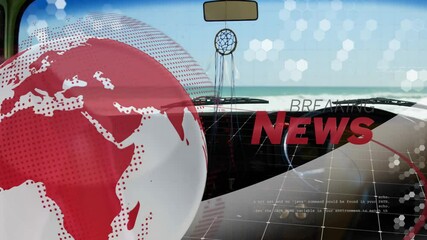 Poster - Breaking news animation over car dashboard with dreamcatcher and ocean view