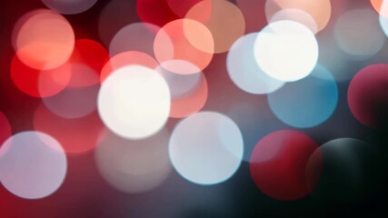 Wall Mural - Blurred Bokeh of White Red and Blue Circles on Dark Background Creating a Dreamy and Atmospheric Mood