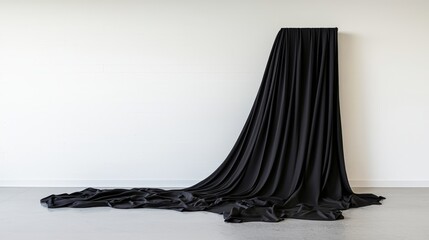 Leinwandbilder - Black drape elegantly folded against a minimalist white wall backdrop