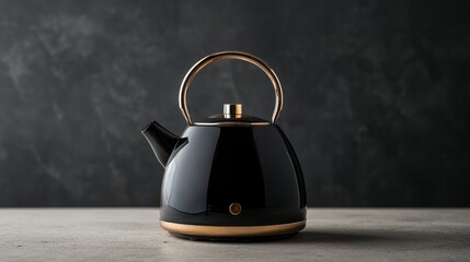 Leinwandbilder - Black kettle on a soft ivory base with clean lines and elegant profile