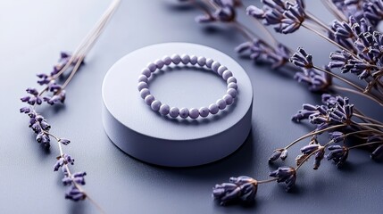Leinwandbilder - Delicate Bead Bracelet on Pale Lavender Backdrop with Serene Minimalism