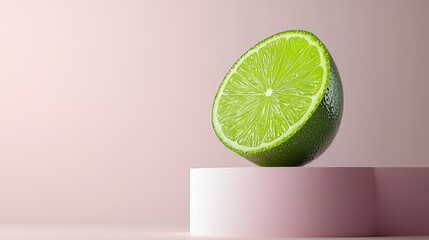 Poster - Fresh whole lime on light pink background clean and simple text