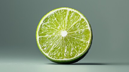 Poster - Small green lime wedge isolated on light beige background with simple text