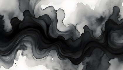 Fototapete - Abstract Ink Painting with Flowing Black and Gray Waves Pattern