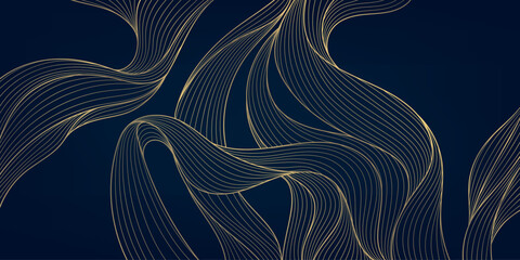 Aufkleber - Vector wave line gold background, japanese abstract art texture. Sea, flow, river fancy curve graphic.