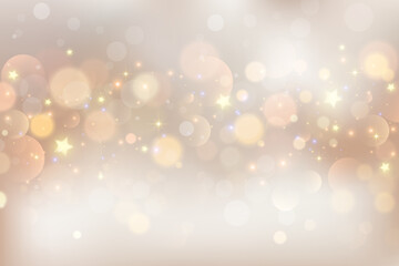 Light background with bokeh. Abstract golden glitter texture. Beige gradient with star glow. Ivory pastel blurred backdrop for wedding invitation design. Nude elegant vector gradation wallpaper