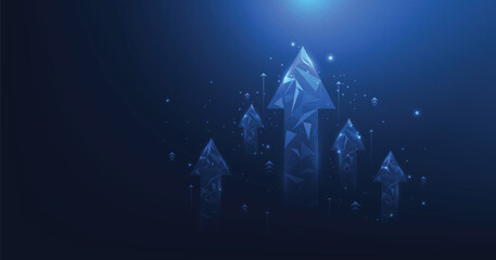 Aufkleber - Growth business on successful with arrow up on a dark blue background. growing graph arrow icon from triangle line particle design low poly.Concept of goals to be successful.	