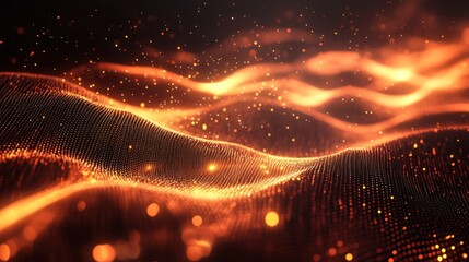 Poster - Illuminated particle landscape with glowing embers a dazzling vista of microscopic lights create an intricate abstract technological background