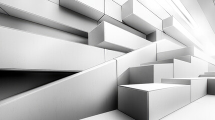Poster - Modern architectural design features geometric shapes and clean lines, creating striking visual effect. interplay of light and shadow enhances minimalist aesthetic, evoking sense of tranquility