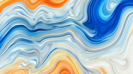 Poster - Swirls of vibrant blue, orange, and yellow blend together to create an abstract art piece that captivates with its fluidity and movement