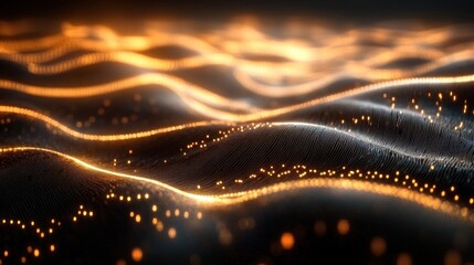 Poster - Illuminated undulating terrain an abstract digital landscape with glowing particles creating a sense of depth and technological advancement