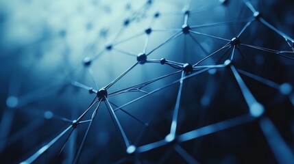 Poster - Abstract network connectivity illustration depicting data transfer with interconnected nodes and neural connections on a deep blue gradient background