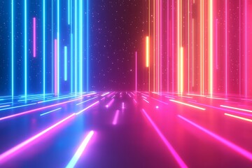 Poster - Neon lights, glowing lines, abstract background.