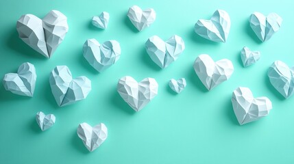 Poster - geometric hearts pattern on teal background symbolizing love and affection for valentine's day in mi