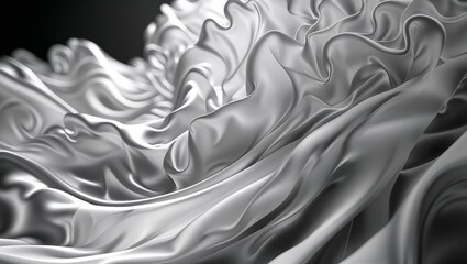 Poster - Elegant silver fabric flowing gracefully, showcasing texture and movement in a soft, abstract manner