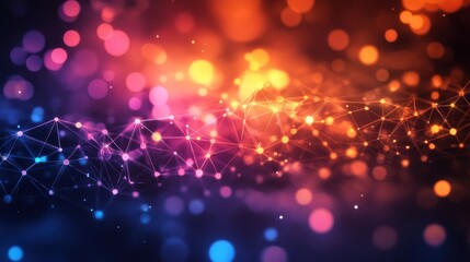 Poster - Illuminated network structure with vibrant bokeh abstract backdrop for modern communication and technological advancement visual concepts