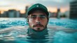 © Dulemegapixel - This portrait captures a young man immersed in a reflective moment while floating in a pool during a stunning sunset, expressing a profound sense of peace and contemplation.