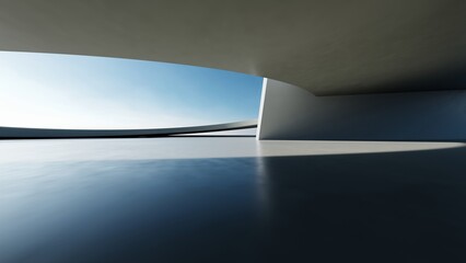 Leinwandbilder - 3d render of abstract modern curve architecture with empty cement floor, minimal exterior, car presentation background