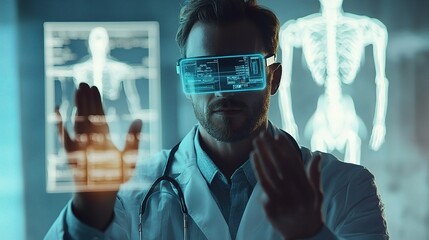 Poster - Doctor Using Augmented Reality Glasses with Patient Chart Overlay