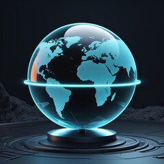 Poster - Glowing holographic globe showcasing world map on a futuristic display