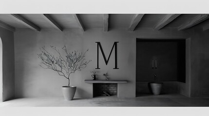 Poster - A modern interior displays a fireplace and an architectural design