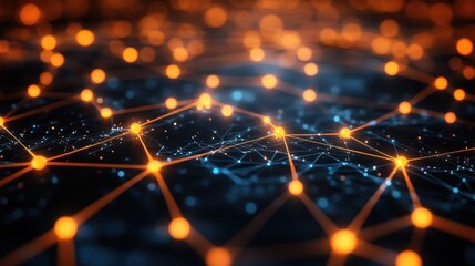 Poster - Futuristic network visualization with glowing nodes and connecting lines symbolizing data flow and advanced technology concepts in digital space