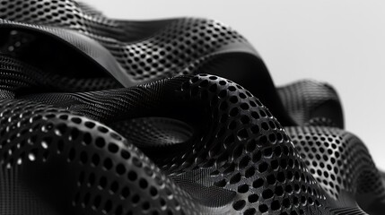 Poster - Abstract image of a perforated flowing black material surface