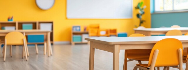Poster - bright and inviting classroom interior with modern furniture design