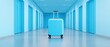 © Mandeep - Blue suitcase in hotel hallway