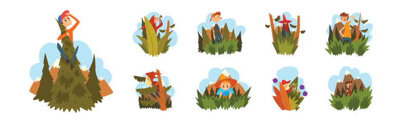Poster - People Characters in Plants and Forest Nature Vector Set