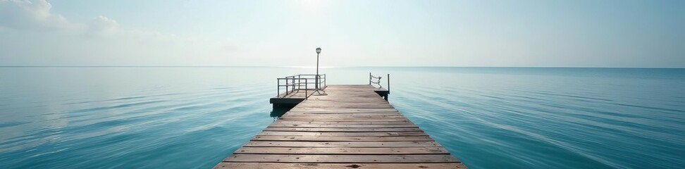  A serene sea dock stretching out over calm waters,  scenic,  seascape