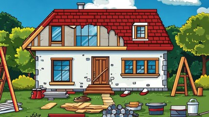 Poster - Home Renovation With Thin Line Icons of Tools and Materials Generative AI