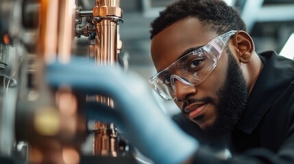 Poster - Focused African American Mechanical Engineer Working With Equipment