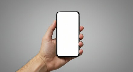 Mockup man's hand holding a cell phone with a blank screen